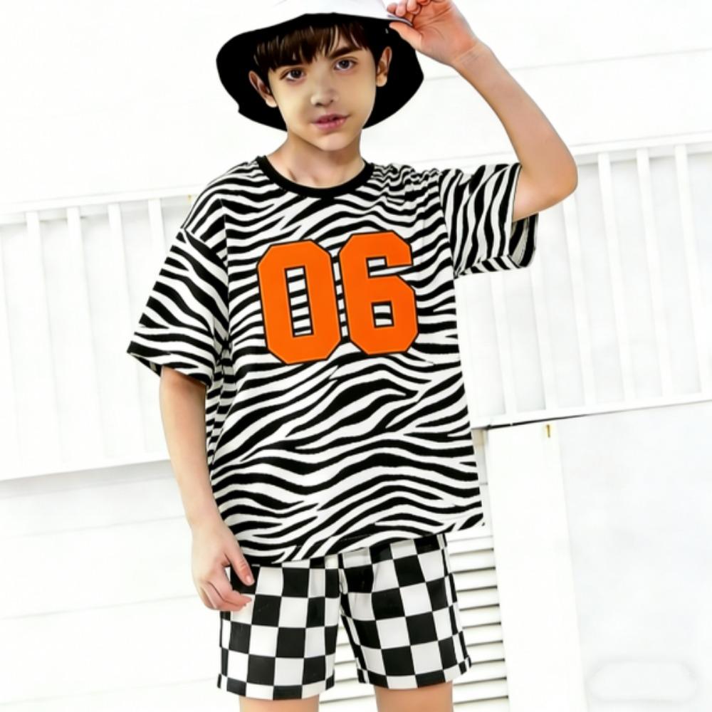 Zebra Colored Multicolored 1-10 Printed Men's T-shirt and Shorts 2 Piece Set Summer Casual Outfit for Men's and Women's Clothing