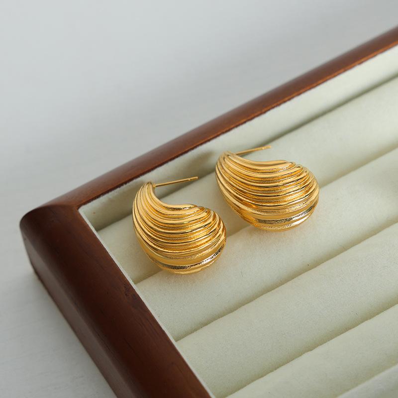 Stainless Steel Stripe Water Drop Stud Earrings For Women Fashion All Match Earrings Jewelry Accessory