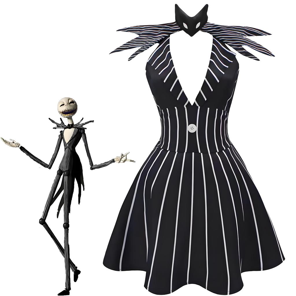 Anime Jack Skellington Cosplay Costume Christmas Outfit Black Stripe Dress For Woman Halloween Costume for Woman