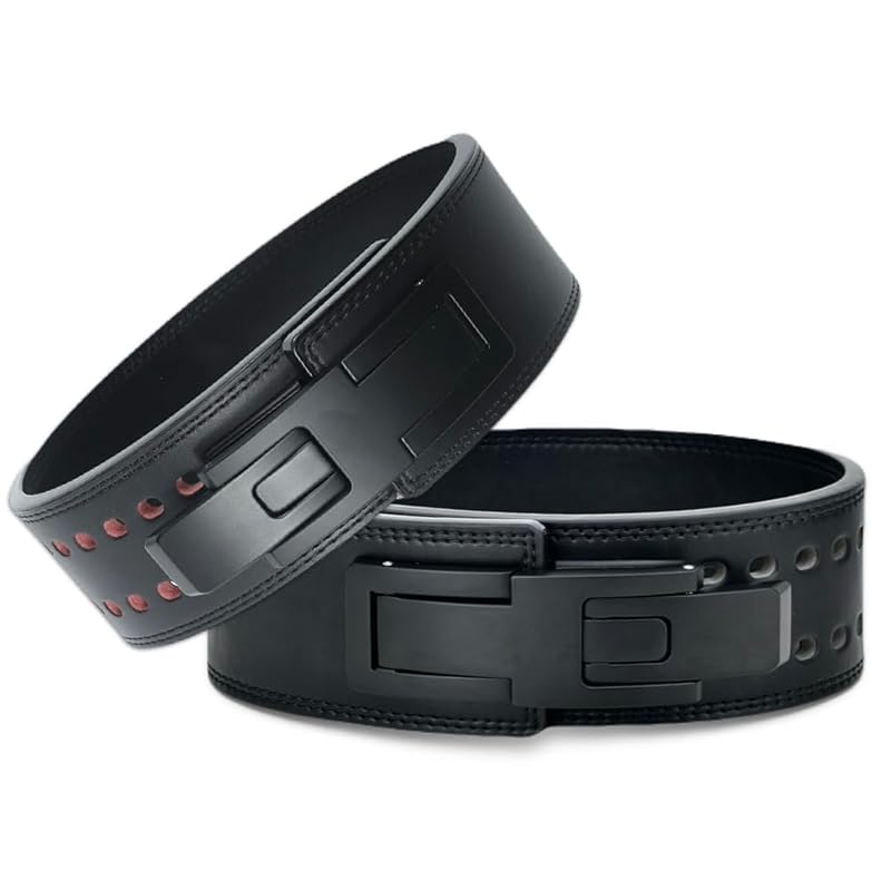Training Belt, Lifting Belt, 13mm Thick, 10cm Wide, Lever Action, Weightlifting, Leather, One-Touch, Powerlifting, Strength Training, Black (XL)