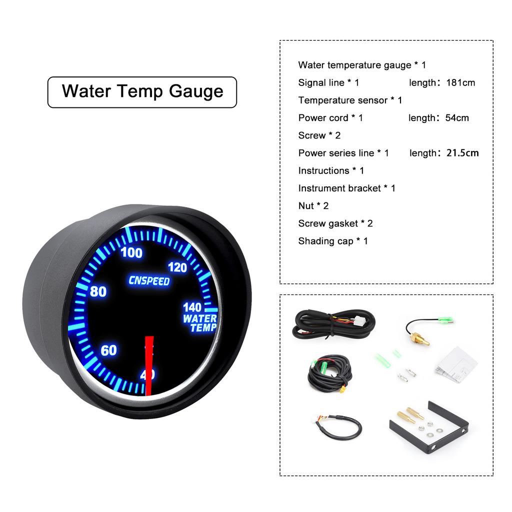 Universal 2" 52mm 10 Color Turbo Boost Gauge LED 12V Racing RPM Tachometer Water Oil Temperature Meter Red Pointer With Sensor