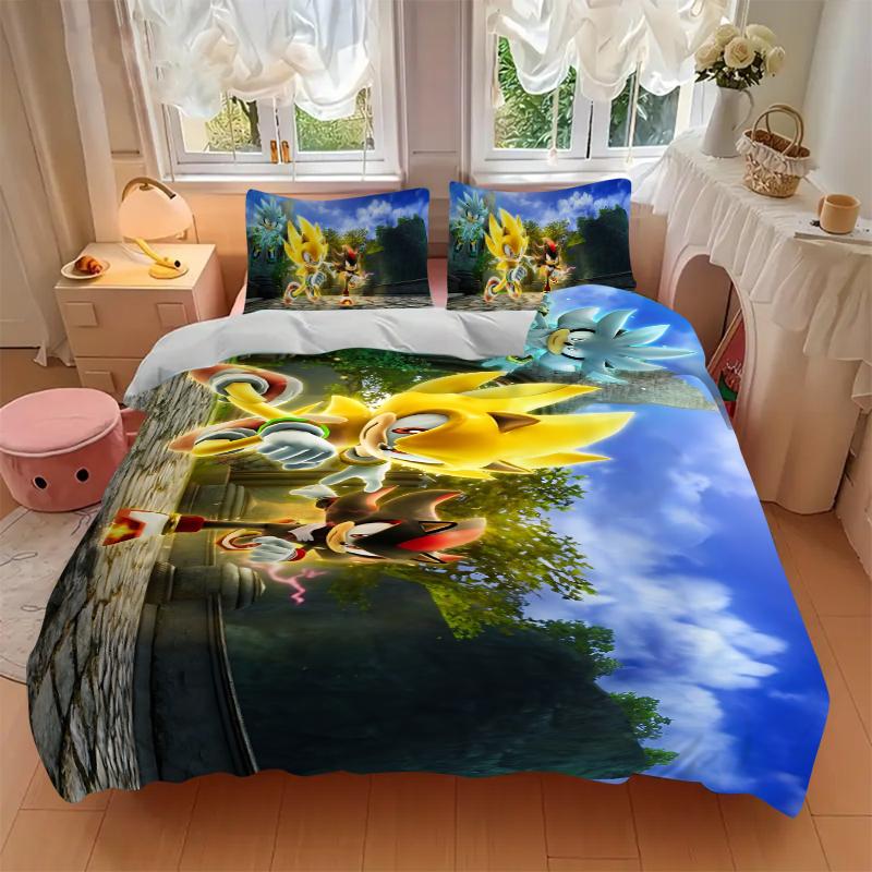 Sonic Friends Adventure Printed 3pcs Bedding Set Soft Microfiber 1 Duvet Cover And 2 Pillowcases Home Bedroom Decor Xmas Gift Ek135