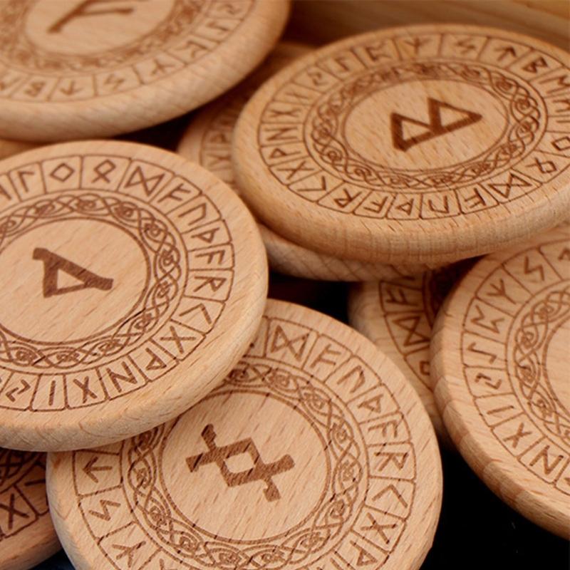 Ancient Norses Runes Stone Wooden Divination Handcarved Nordics Symbols for Spiritual Guidance Historical Recreations