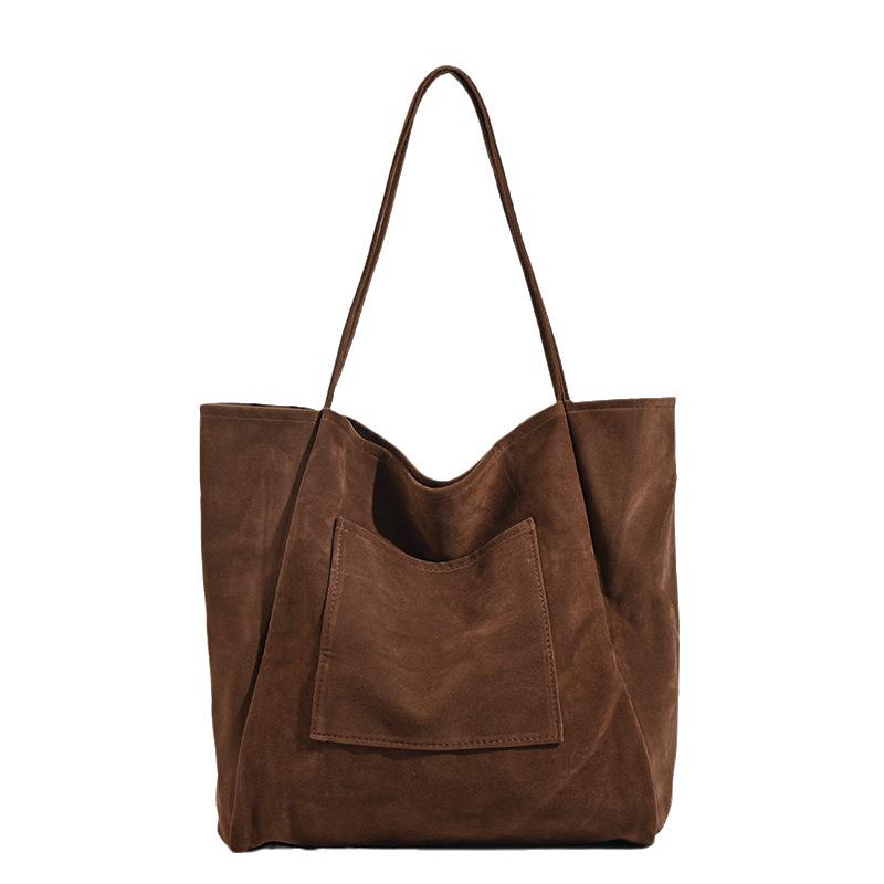Large Capacity Suede Shoulder Tote: Artistic Lazy Style for Students & Shoppers