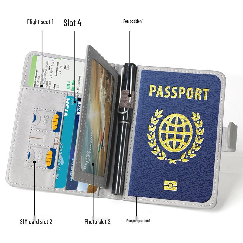 Portable Multi-Functional RFID Passport Holder with Multi-Card Slots, PU Leather, Cross-Border Ticket Protector