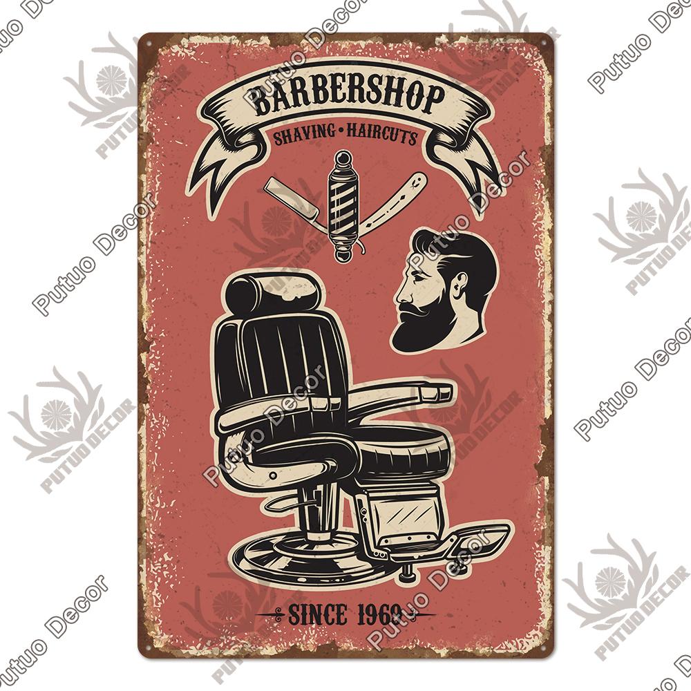 Decor Barber Tin Sign Plaque Metal Plate Vintage Retro Barber Shop Wall Art Posters Iron Painting for Room House Stickers