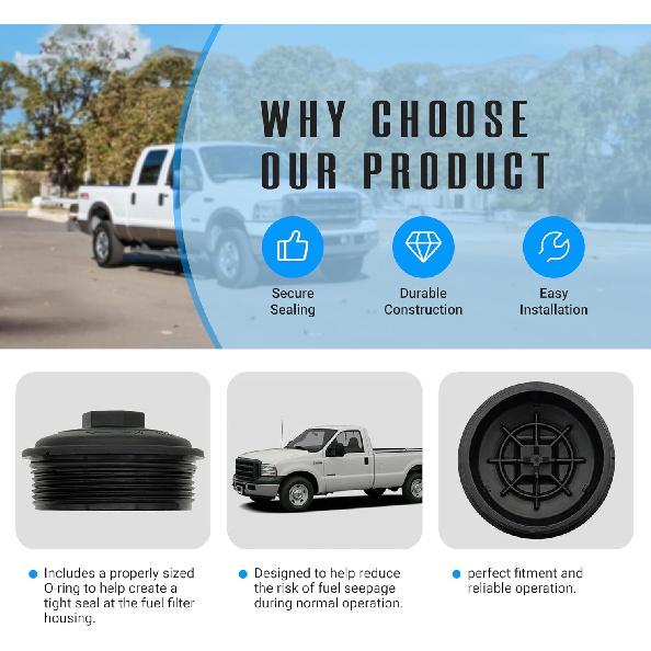 Fuel Filter Cap w/O-ring for 2003-2007 Ford F250 F350 F450 F550 Super Duty International 6.0 7.3 Diesel Powerstroke 904-209 3C3Z9G270AA