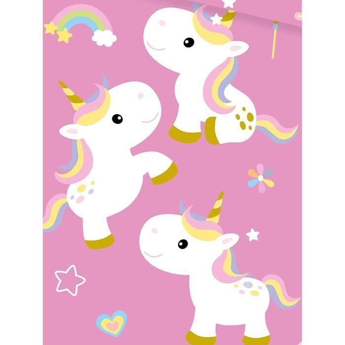 Parure de lit 2 pièces - Licorne - Coton renforcé - Réversible - Boutons-pression