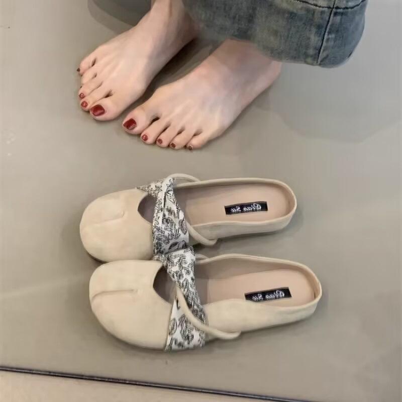French bag head half slippers women's outer wear 2025 new suede with skirt summer lazy sandals heel-free single shoes