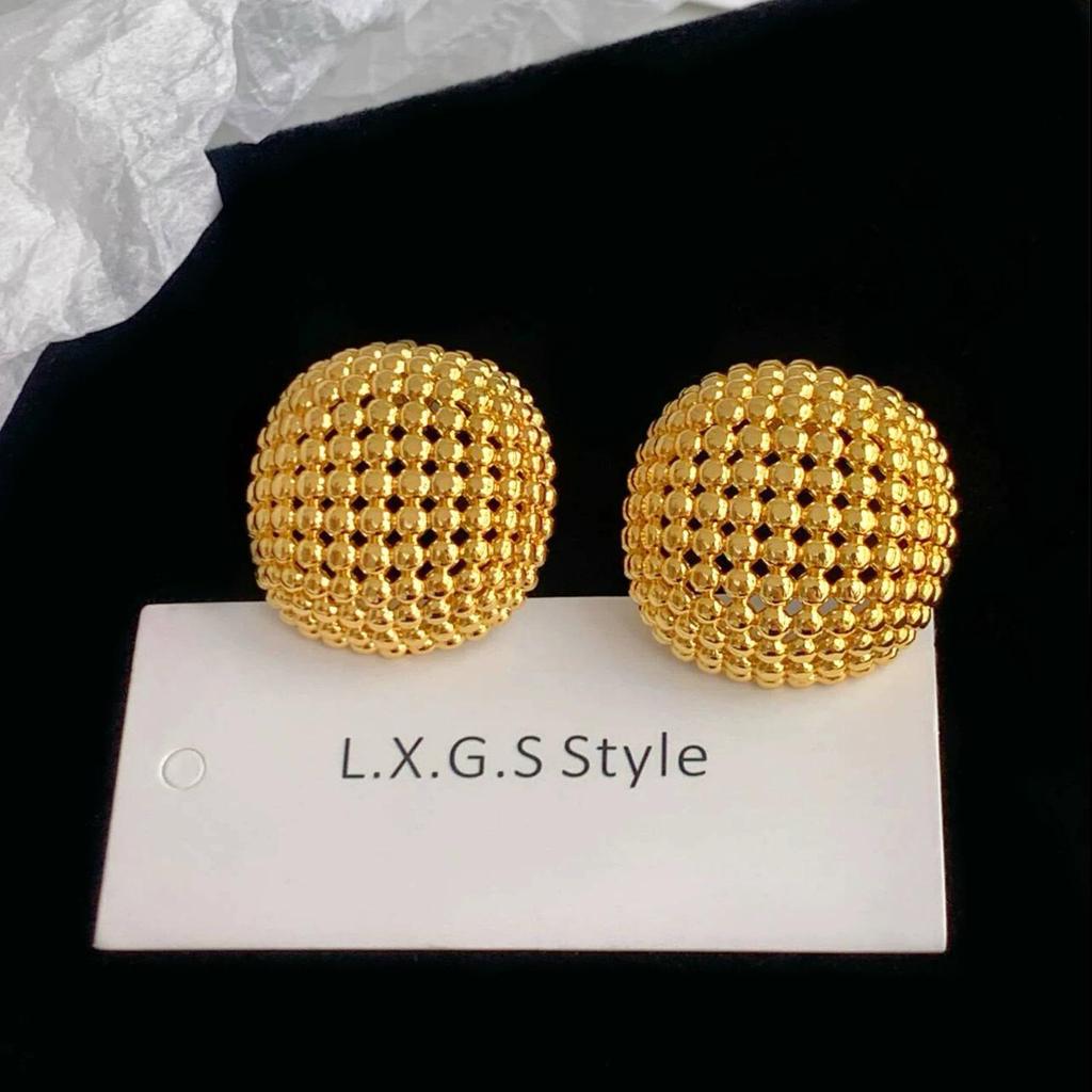 Doudou's Exquisite Hollow Sphere Gold Stud Earrings for Women - Niche Design, Luxurious and Bold Statement Ear Jewelry
