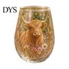 Christmas Themed Water Mug 330ML Glass Cup, Wreath/Santa Claus/Elk/Stockings/Snowman Pattern Holiday Glassware Compact for Breakfast Wine, Coffee,