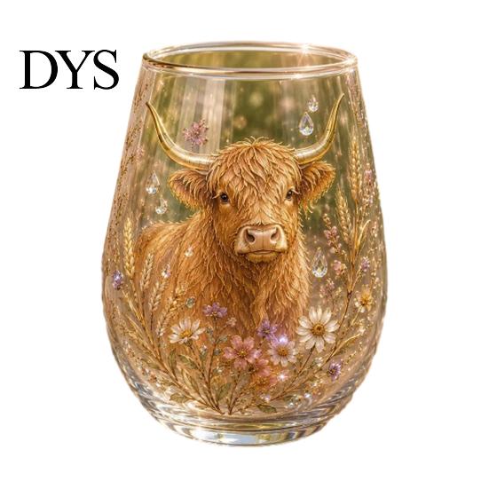 Christmas Themed Water Mug 330ML Glass Cup, Wreath/Santa Claus/Elk/Stockings/Snowman Pattern Holiday Glassware Compact for Breakfast Wine, Coffee,