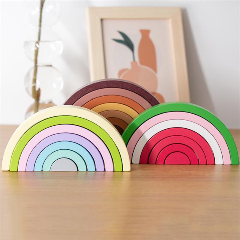 Arch Bridge Rainbow Building  Kids Wood Stacker Baby Toy Color Cognitive Children Montessori Educational Wooden Toys