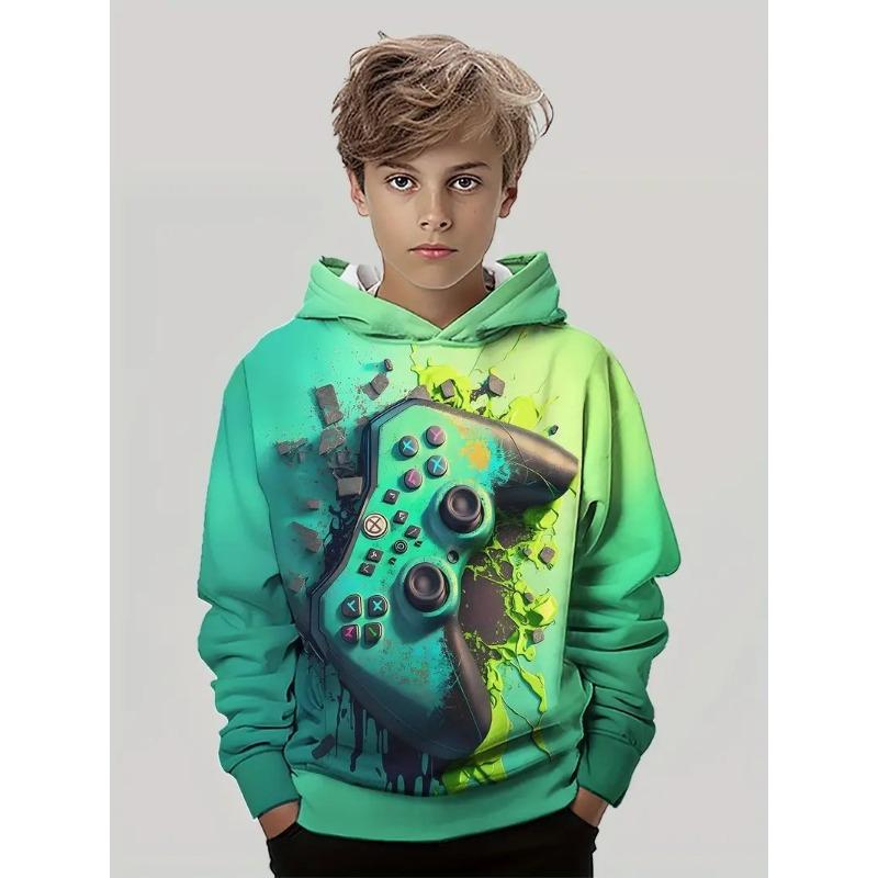 Autumn 3D Game Consoles & Astronaut Printed Hoodies Fashionable Casual Sports Long Sleeved Children's Boy Hooded Sweatshirts