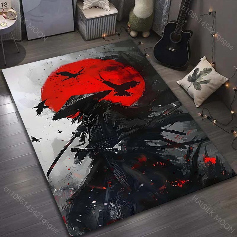 Japanese Samurai Ink Painting Style Print Carpet for Bedroom Living Room Bedside Sofa Floor Mat Modern Home Decor Area Rug