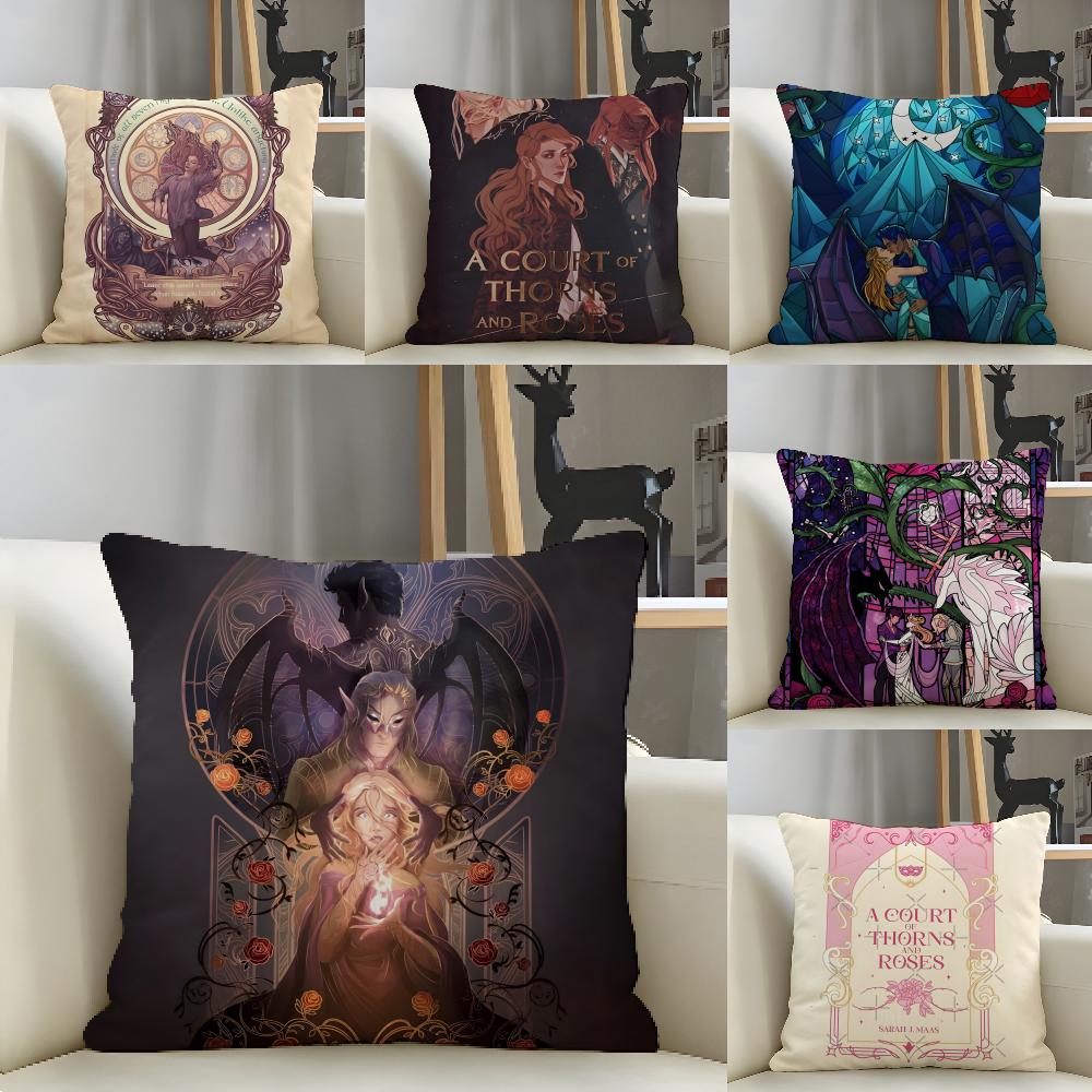 Fantasy Novel A-A Court Of Thorns And Roses 8 Natural Linen Pillow Case Double-Sided Decor Sofa Pillowcase Home Decor