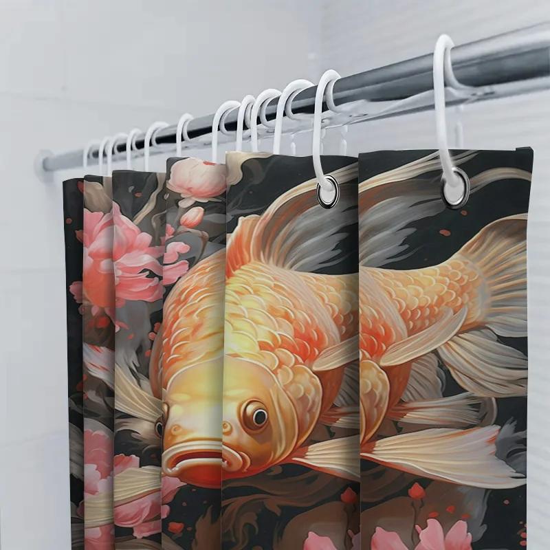 Luxury Golden Fish Peony Shower Curtain Extra Long Waterproof Bath Decor For Home Living Room Pink Floral Print Wall Hanging