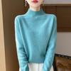 Women's 100% Pure Wool Half-High Neck Long-Sleeve Pullover Sweater - Thickened Base Layer for Autumn and Winter