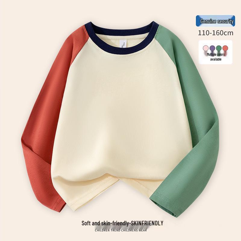 

Children s Cotton Color Block Raglan Long-Sleeve Top - Spring/Autumn Pullover 150cm