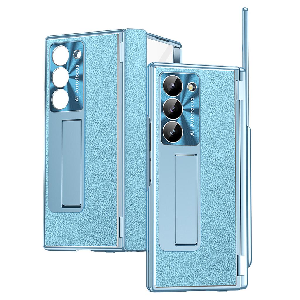 For Samsung Galaxy Z Fold6 5G PU Leather+Aluminum Alloy Kickstand Cover Folding Phone Case with Pen/Pen Slot