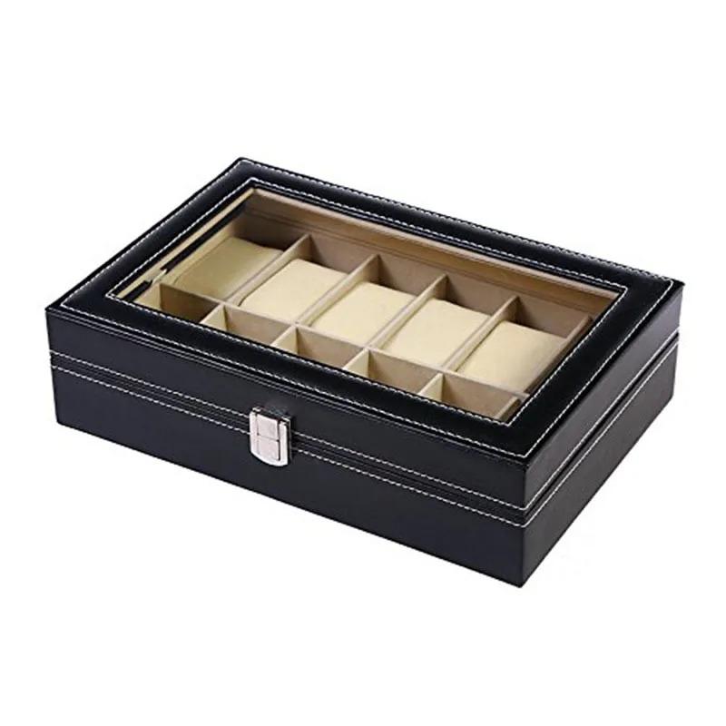PU Leather Watch Storage Box, Watch Display Cabinet, Watch Storage Tray, with Multiple Compartments for Storage,Display Box Gift