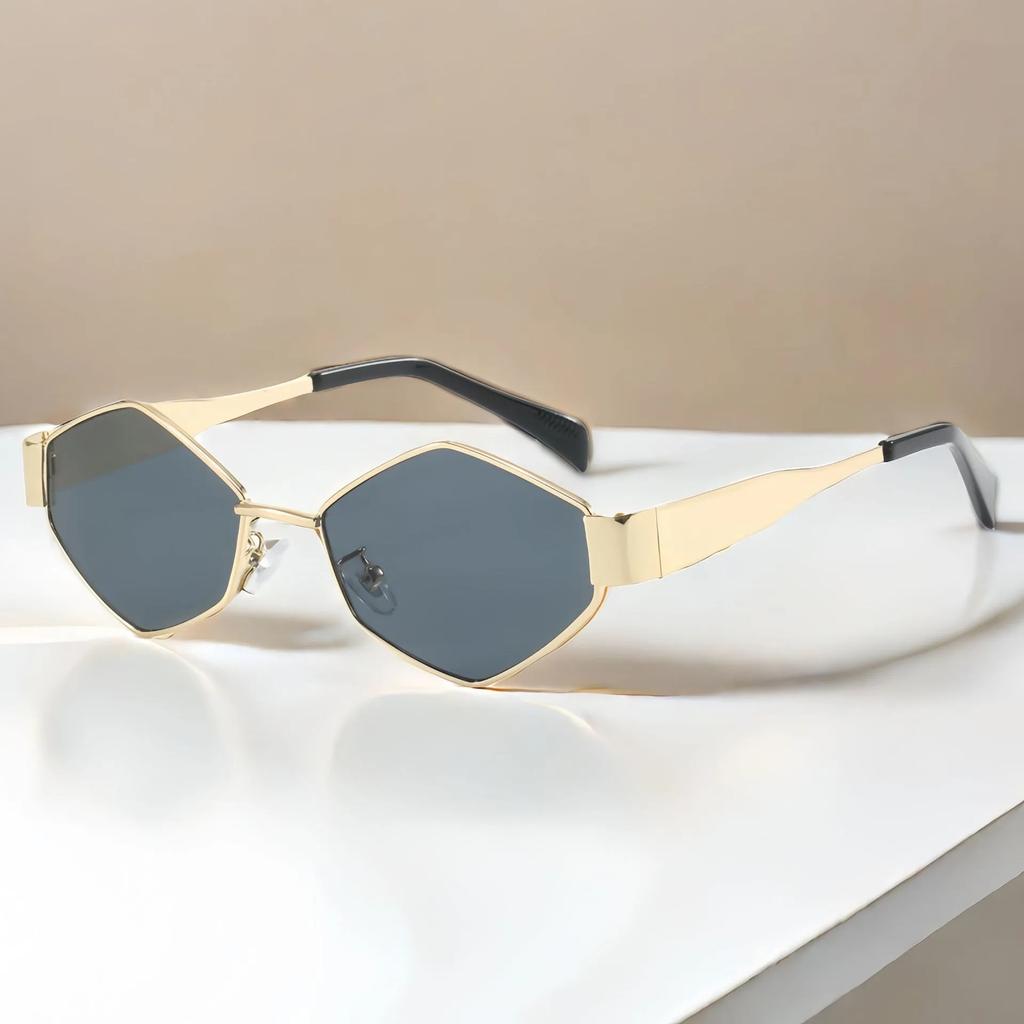 Fashion Polygonal Women Sunglasses 2025 Vintage Brand Rhombus Ladies Sun glasses Shades Unique Metal Frame Punk Eyewear Men