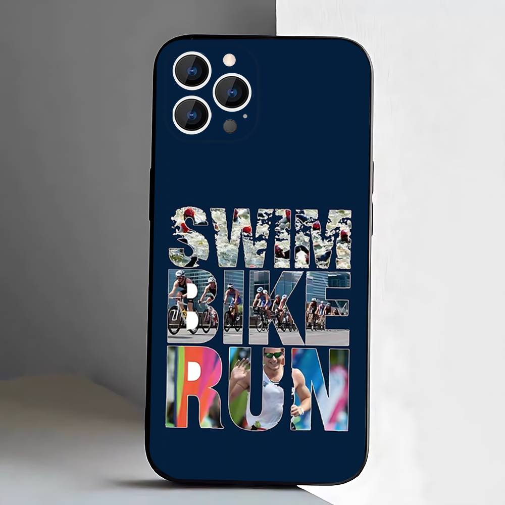 Triathlon Swim Bike Run Case For iPhone 17,16,15,14,13,12,11 Air,Plus,Pro Max,XS,X,XR,SE,Mini,8,7,Soft Silicone Black Cover