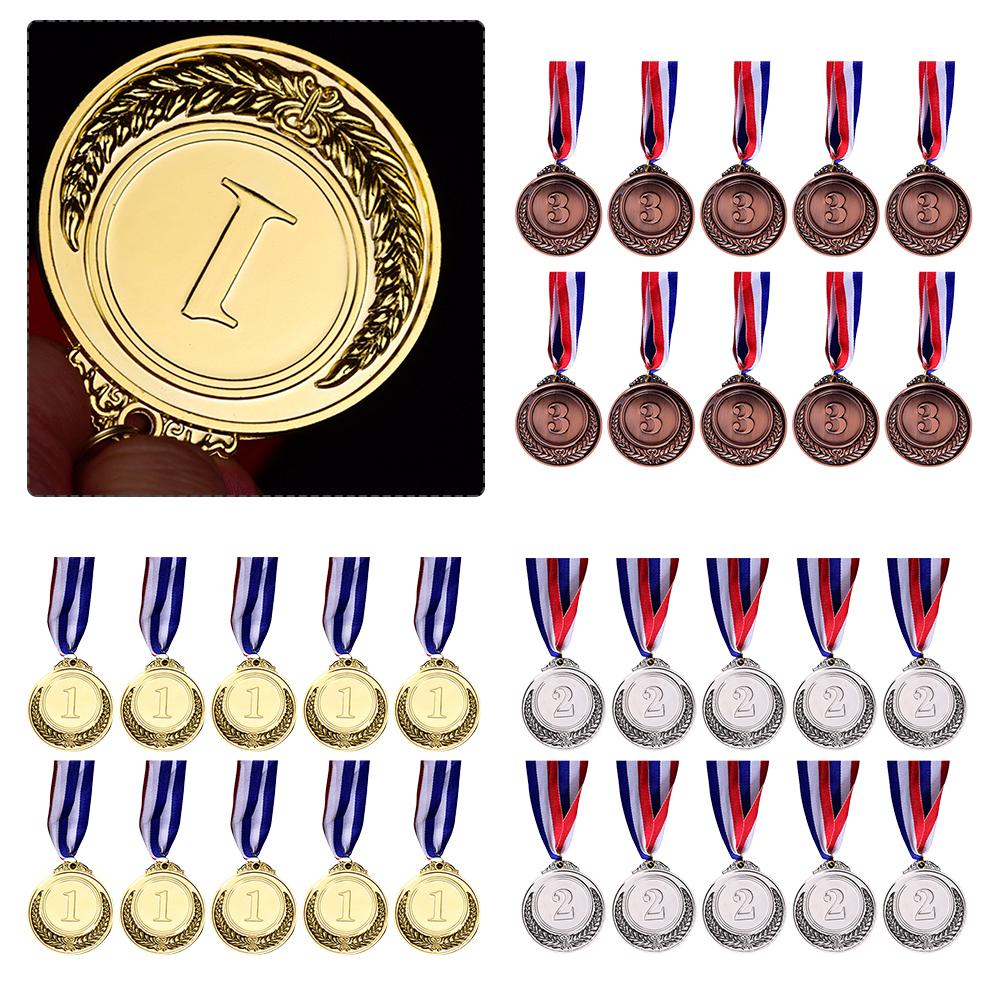 10Pcs Silver Award Medals Zinc Alloy Winner Reward Badge with Neck Ribbon Gold Silver Bronze Prizes for Classrooms Office Games
