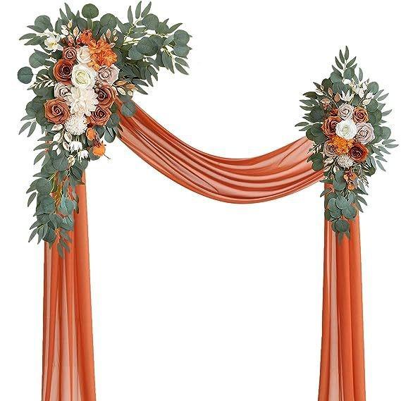 Cortina de arco artificial gaze chiffon simulação flor três peças decoração para festa de casamento