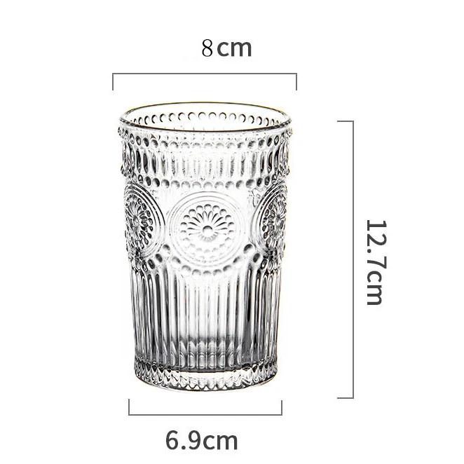 4st/2st/1st Vattenkopp med solros i nordisk stil 300ml/350ml Retro reliefglaskopp Franska glas för kalla drycker Transparent juicekopp