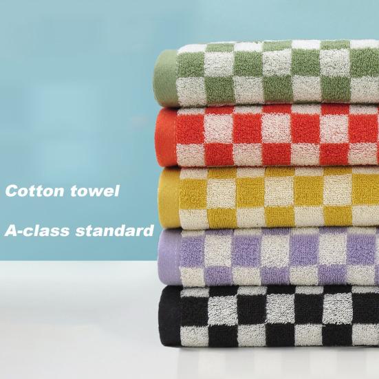 Pure Cotton Hand Towel Plaid Print Lightweight Water Absorbent Decorative Towel Gym Quick-Dry Washcloth