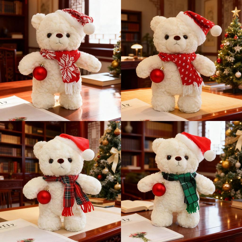 Plush Bear Toy With Scarf And Hat Decor For Kids Christmas Gift And Birthday Present