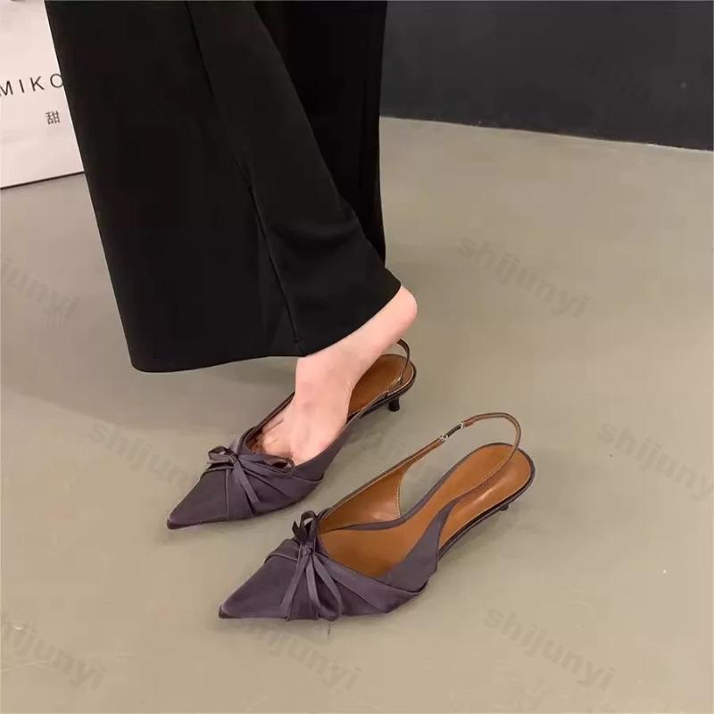 Women's Thin Heels High Heels Large Size Elegant Bowknot Sexy Pointed Toe Leisure Pumps Fashion Comfortable Slingbacks Sandals