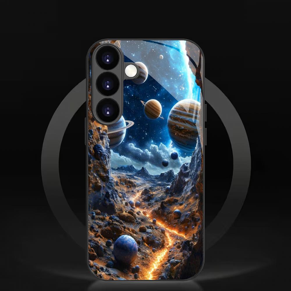 Interstellar space themed glass phone case suitable for Samsung Galaxy S26 S25 S24 S23 S22 S20FE/Ultra/Plus anti drop back cover