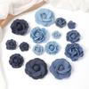 3/5Pcs 3.5/4.5/5/7/7.5CM Denim Artificial Blue Fabric Camellia Flower for Wedding Decor Women Handmade Cloth Corsage Accessory