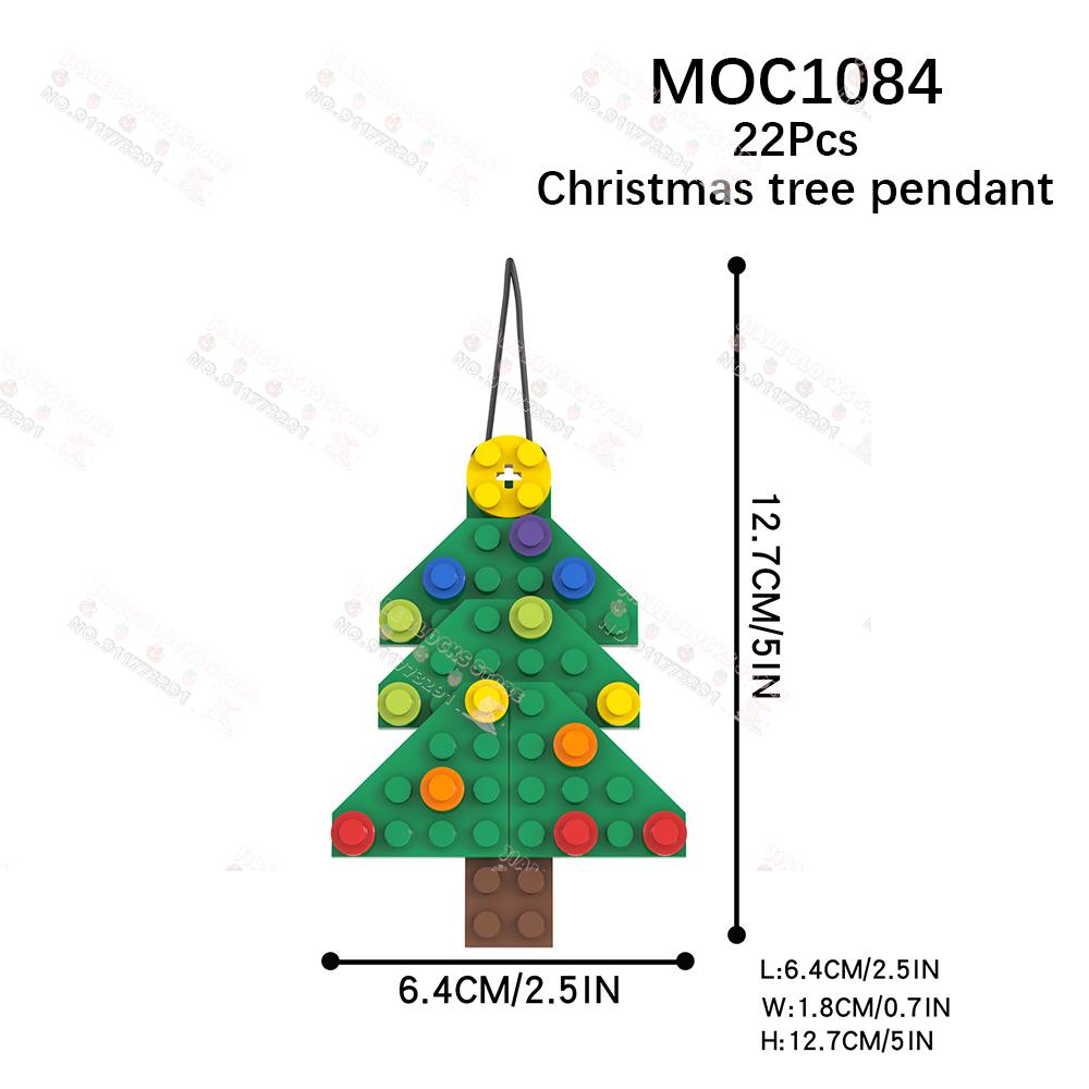 Christmas Pendant MOC Building Blocks Creative Wreath Snowflake Penguin Santa Claus Decorations Model DIY Assembly Toys For Kids