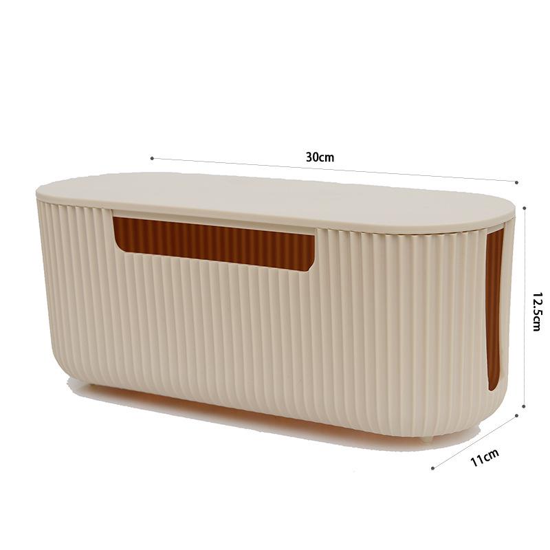 "Wood Grain Multi-Function Desktop Cable Organizer Box"
