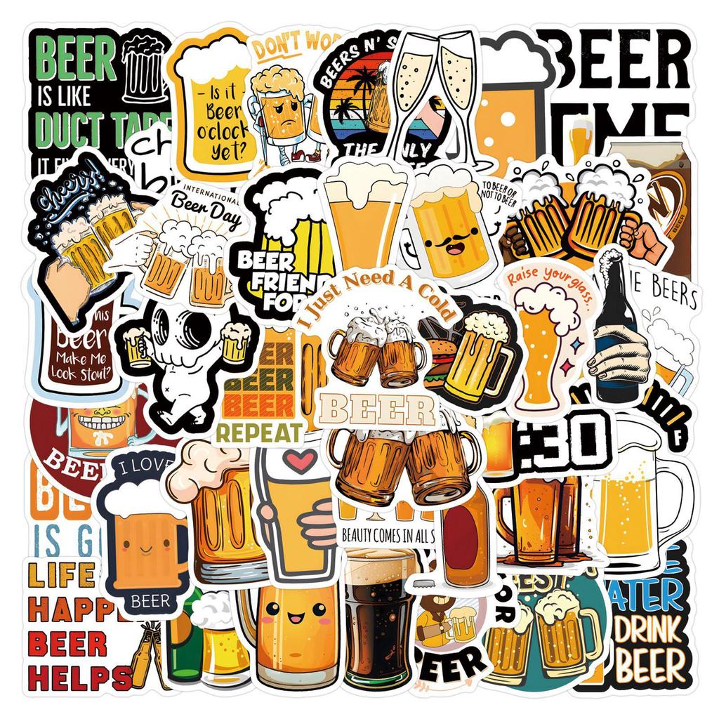 55 Autocollants Créatifs de Bière Graffiti Dessin Animé pour Décoration DIY de Téléphone et Ordinateur