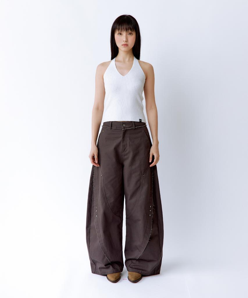 ROUGHNECK Distressed Wide Pants Brown