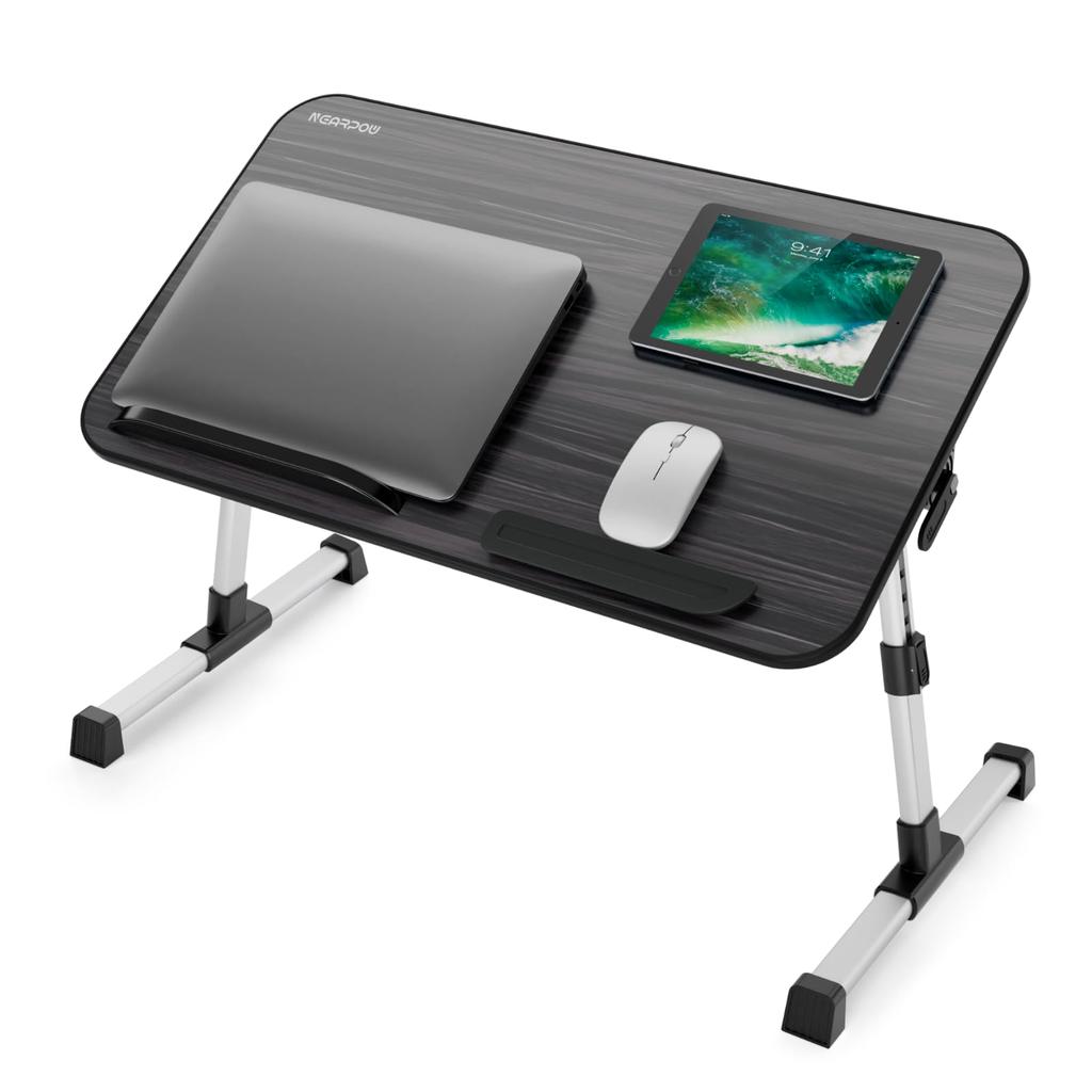 NEARPOW Foldable Laptop Table with 4 Assembly and Adjustable Height and Suitable for and Dining Stand/Bed Steps, Ambidextrous, Right-Handed,