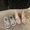 Fashion Aphixta Fashion Diamond Flower Decoration Flat With Slippers Casual Women Sweet Mulers Outside Summer Sandals Shoe Sewing Slide