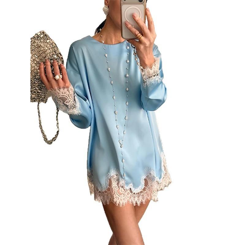 2026 Womens Elegant Solid Color Lace Cutout Fit-and-Flare Dress High-Waisted Short Sleeveless Office Daily Wear