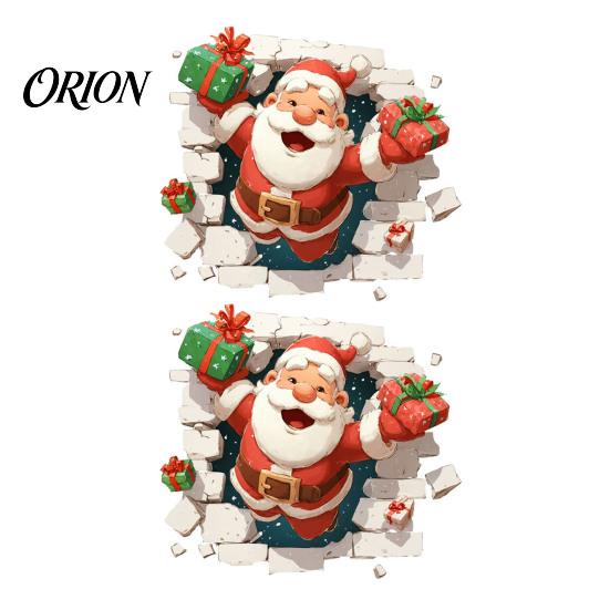 Indoor Outdoor Holiday Decor 3D Santa Claus Christmas Wall Decals, Break Through Reindeer Festive Murals Window Stickers, Removable Winter Decorations