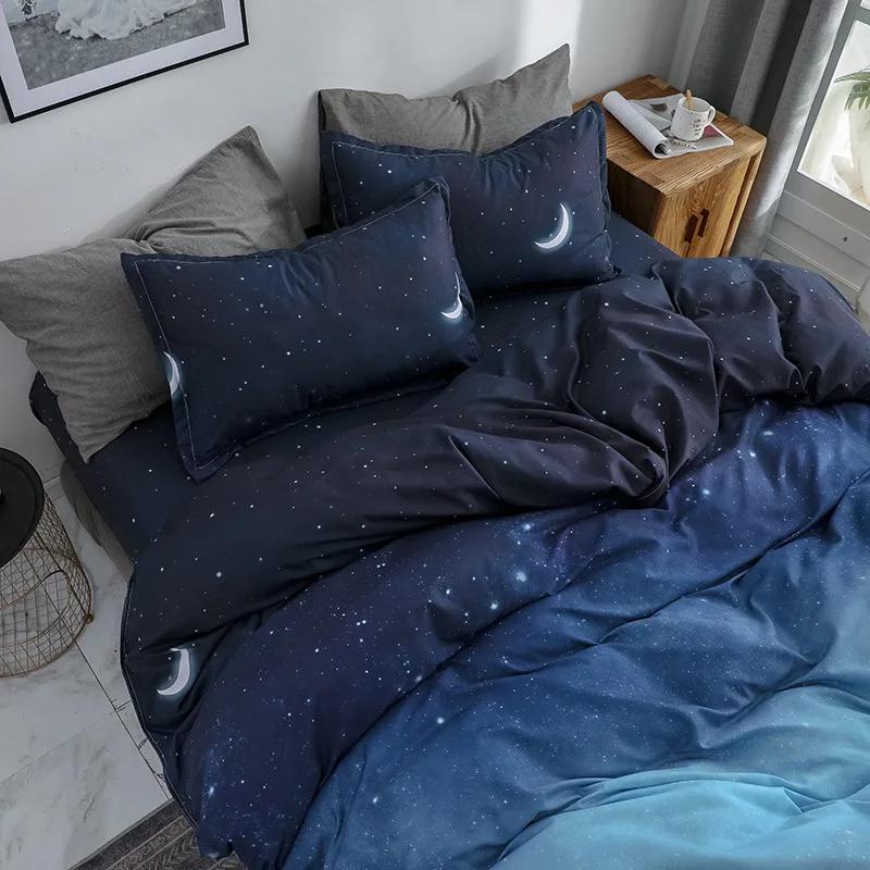 Comforter Night Starry Sky Bedding Set Queen Galaxy Moon Star Blue Gradient Color Comforter Soft Reversible