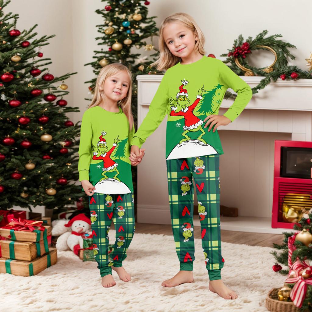 Print Cute Family Set Pajamas, Home Clothes, Family Set Long Sleeve Top Pants Set