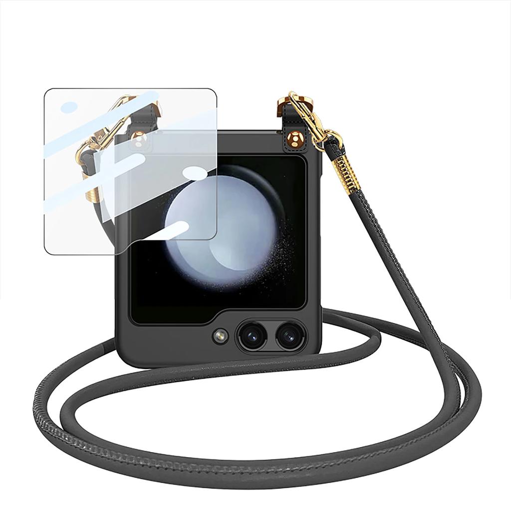 Crossbody Mirror Film Phone Case for Samsung Galaxy Z Flip 6 5 4 3 Flip3 Flip4 Flip5 Flip6 5G Electroplated Shockproof Cover