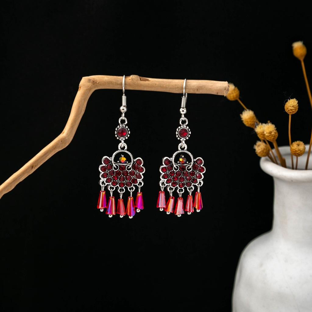 Minority Style Colored Water Drop Fringed Earrings, High-End Sense Diamond-Set Exquisite Earrings, Exotic Fashion Versatile Earrings