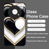 Stylish Black White Heart with Pearls Tempered Glass Phone Case for Huawei Nova 13 12 SE 11 10 Pro Mate 40 30 P60 P50 P40 Covers