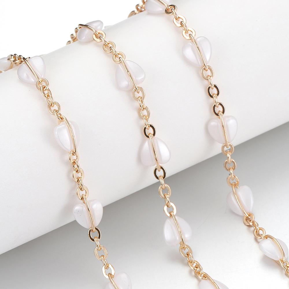 1meter Crystal Beads Chain KC Gold Color Love Heart Beaded Copper Chains for Necklace Bracelet Jewelry Making DIY Components