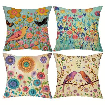 Bunte Kissenbezüge mit Blumen- und Vogelmotiv: Verleihen Sie einen Hauch von Naturschönheit! Sofa Kissenbezug Heimzimmer Dekoration